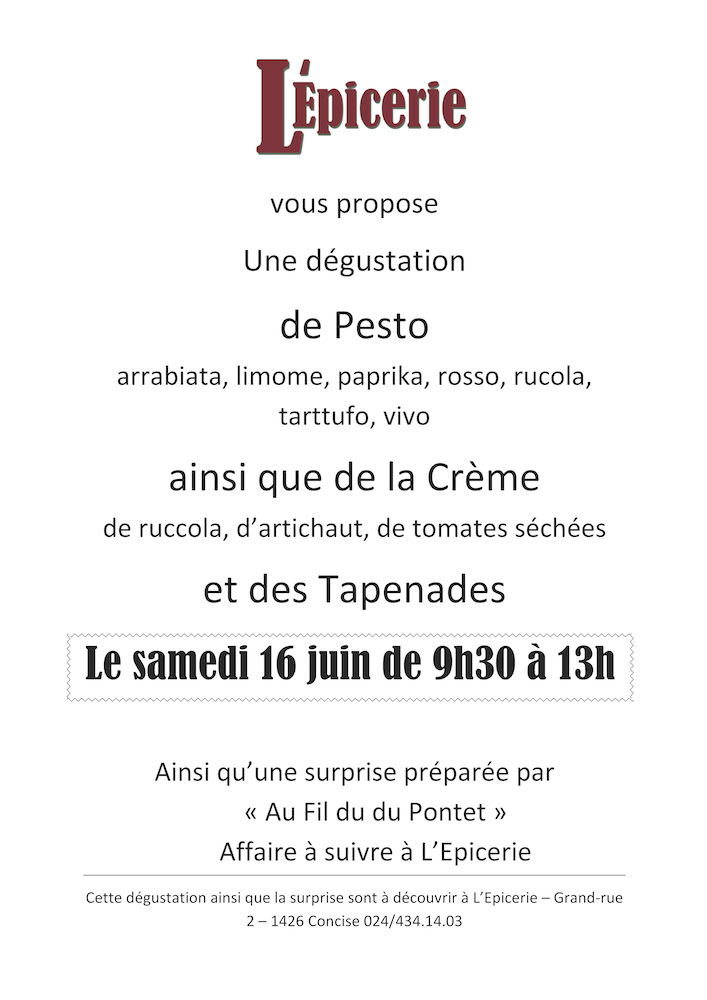 LEpicerie. Bühler. Dégustation pesto. 16.06.2018