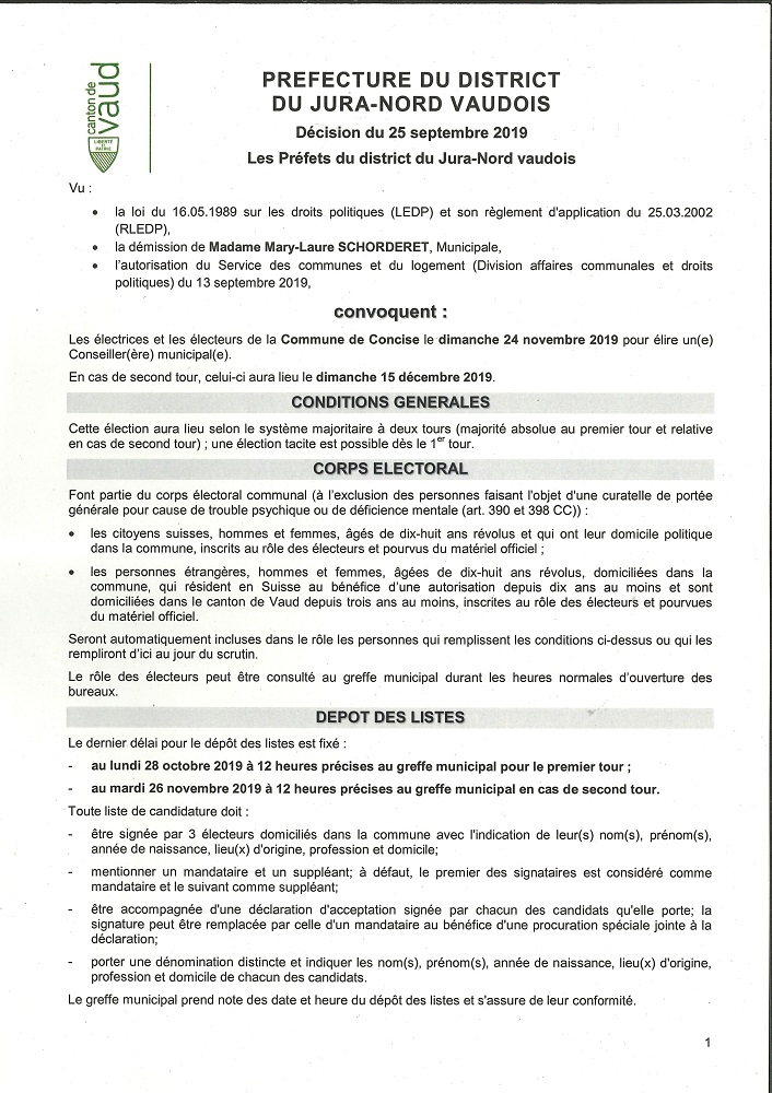 r 4691 Préfecture Convocation Election complémentaire à la Municipalité 2. Pilier public Page 1